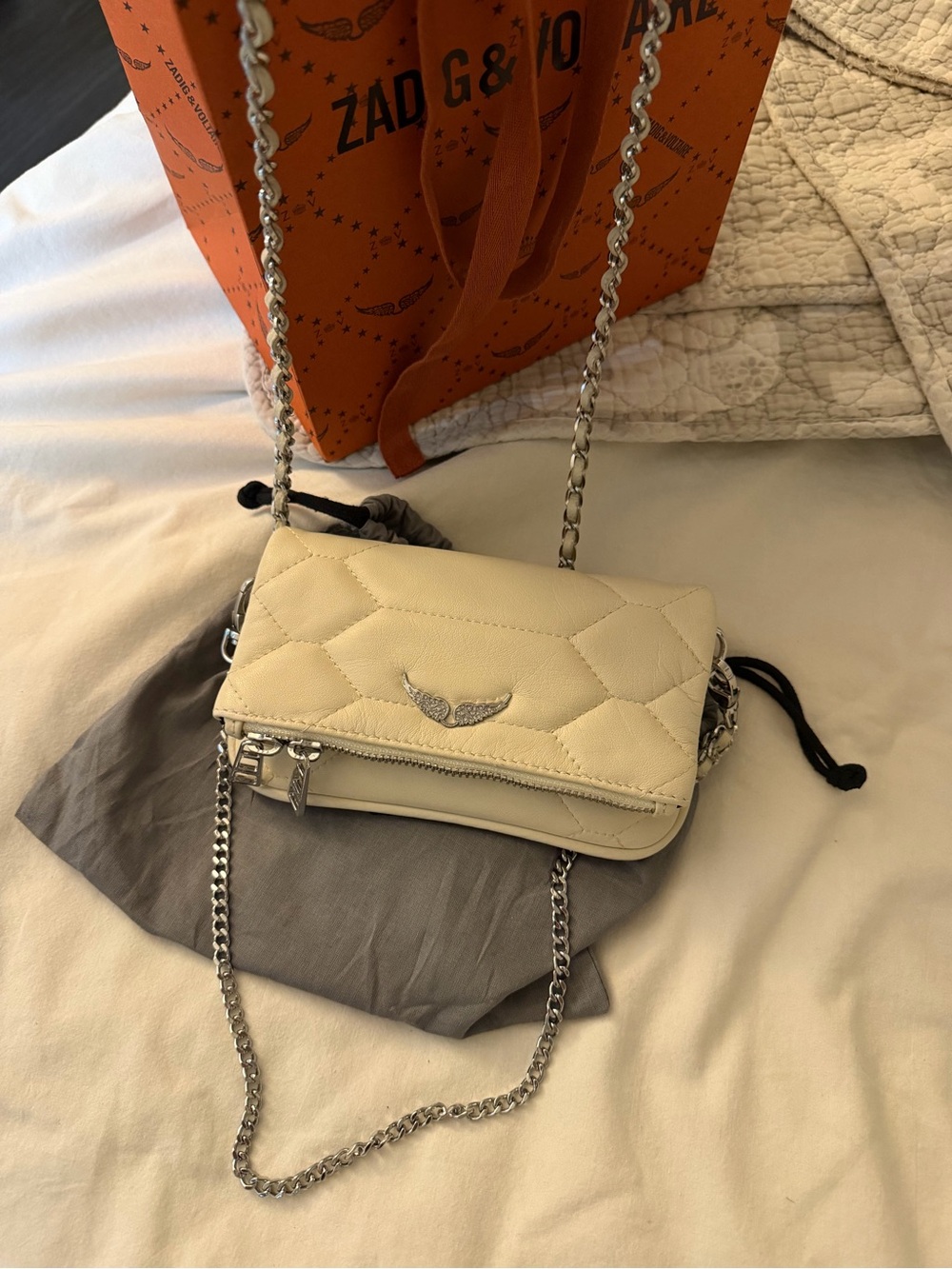 Zadig & Voltaire Cream Quilted Leather Chain Shoulder Bag & Crossbody